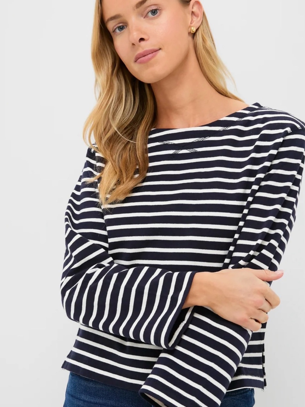 ALEX MILL • Navy and White Boat Neck Long Sleeve Shirt - small